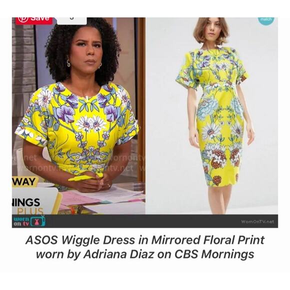 ASOS Wiggle Dress Sheath Size 6 Cotton Stretch Mirrored Floral Print Yellow NEW - Picture 2 of 13